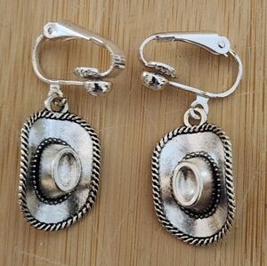 Hand Crafted Cowboy Hat Elegant Silver Clip-On Earrings